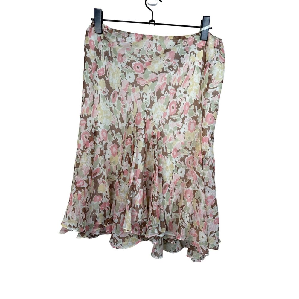 Lauren Ralph Lauren Floral Skirt‎ M Pink Brown Flowy Whimsy Romantic Cottagecore